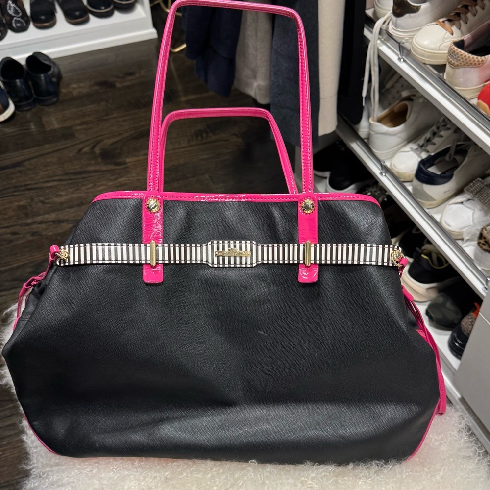 Henri Bendel Neverfull Tote with Hot Pink Trim and Striped Accent